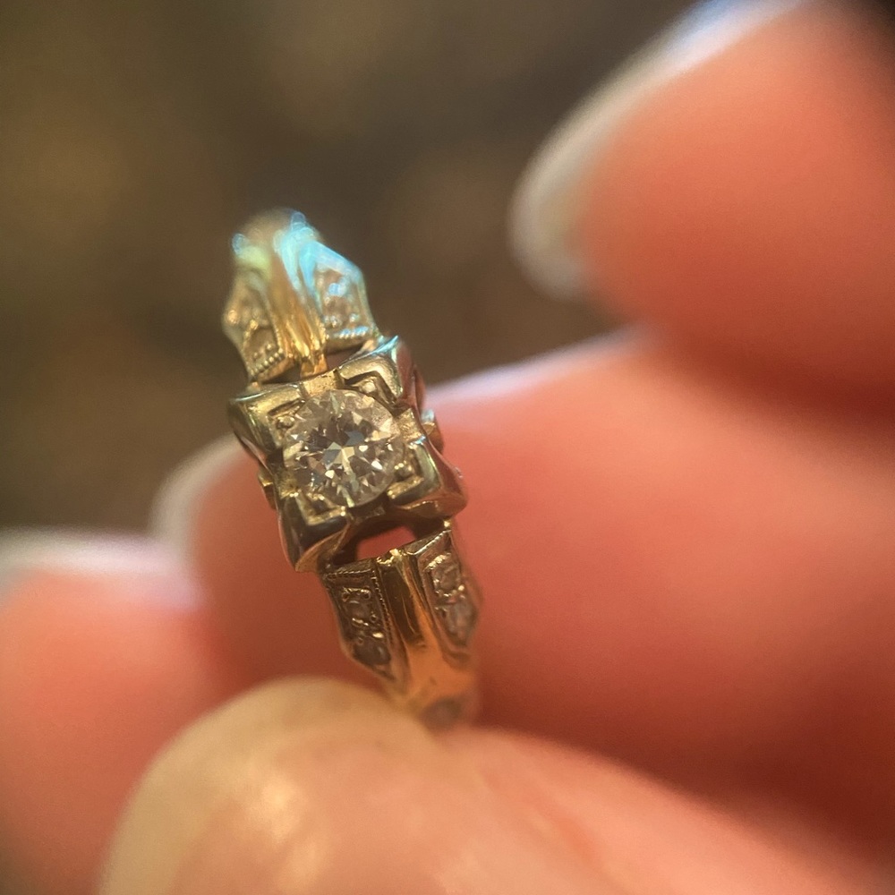 Art Deco Diamond and 14k 18k gold engagement ring